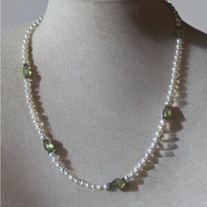 Genuine Fresh Water Pearl and Peridot    Necklace